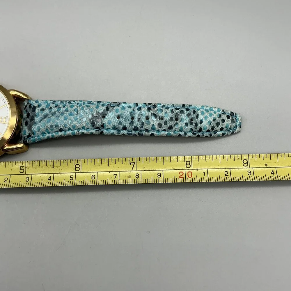 Anne Klein Womens Watch 40mm MOP Dial Gold Tone Blue Leather New Battery